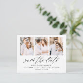 Elegantes Skript 3 FotoCollage Save the Date Ankündigungspostkarte (Stehend Vorderseite)