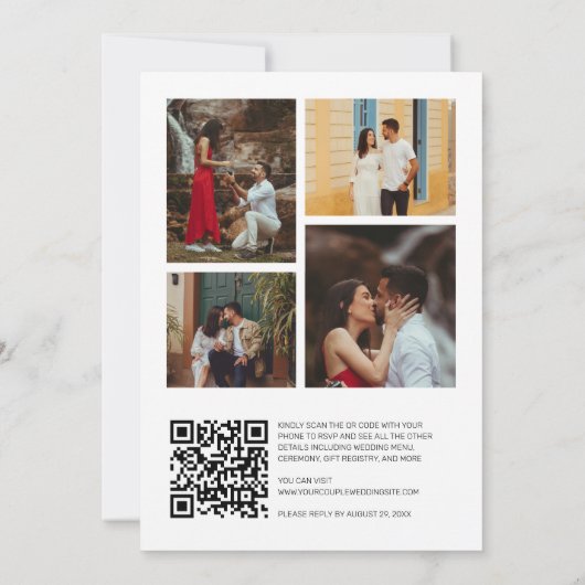 Elegantes Skript 5 Fotos Hochzeit QR Code UAWG Einladung (Rückseite)