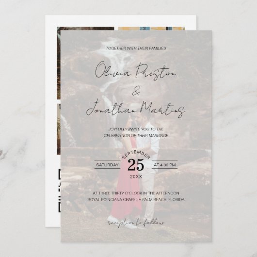 Elegantes Skript 5 Fotos Hochzeit QR Code UAWG Einladung (Vorne/Hinten)