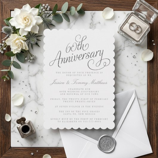 Elegantes Skript 60. Diamantene Hochzeit Einladung