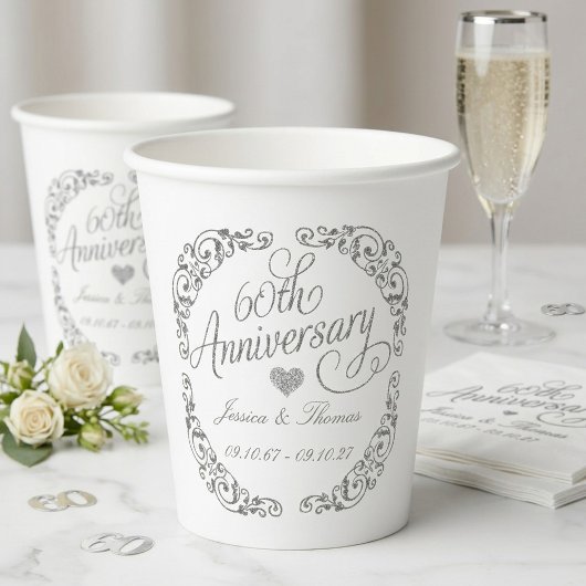Elegantes Skript 60. Diamantene Hochzeit Pappbecher
