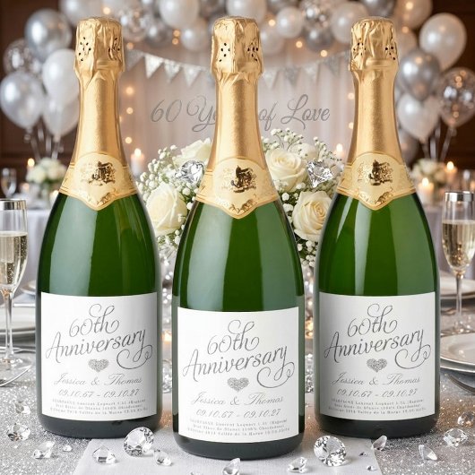 Elegantes Skript 60. Diamantene Hochzeit Schaumweinetikett