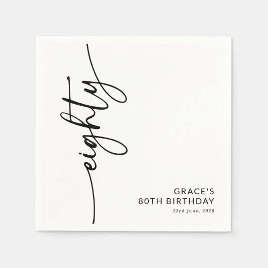 Elegantes Skript Achtzigster 80. Geburtstag Serviette (Vorderseite)