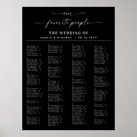 Elegantes Skript Alphabetisches Hochzeitsstift Poster (Vorne)