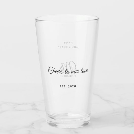 Elegantes Skript Anpassbarer Name Mr. Anniversary Glas (Rückseite)