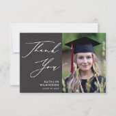 Elegantes Skript auf dem Abschluss "Gray Minimalis Dankeskarte (Vorderseite)