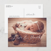 Elegantes Skript Baby Dusche danke Postkarte (Vorne/Hinten)