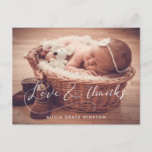 Elegantes Skript Baby Dusche danke Postkarte (Vorderseite)