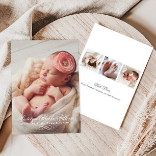Elegantes Skript Baby Mädchen Multi Foto Geburt Ankündigung