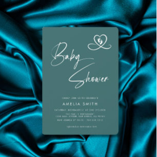 Elegantes Skript Baby Shower Herz Fußabdrücke in T Einladung