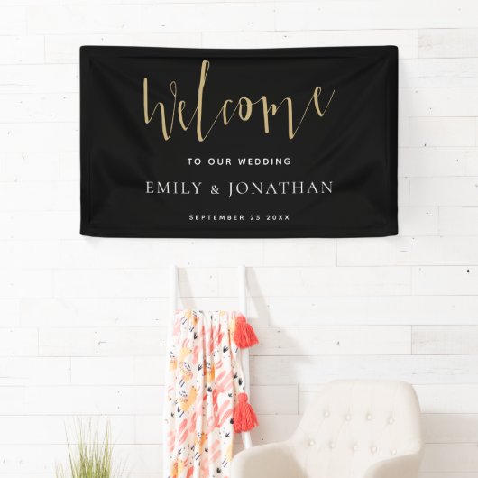 Elegantes Skript Begrüßung Gold Black Banner (Insitu)