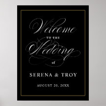 Elegantes Skript Begrüßungszeichen Hochzeit Schwar