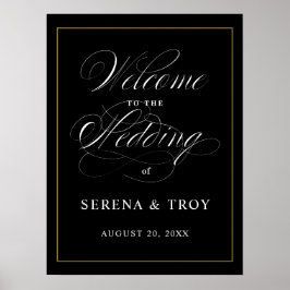 Elegantes Skript Begrüßungszeichen Hochzeit Schwar Poster