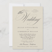 Elegantes Skript Beige Kohle Formal die Hochzeit Einladung (Vorderseite)