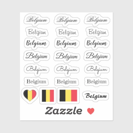 Elegantes Skript Belgien & belgische Flagge /Name Aufkleber (Blatt)