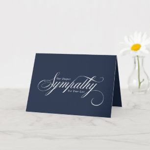 Elegantes Skript Blau Weiße Beileidsbekundung Karte