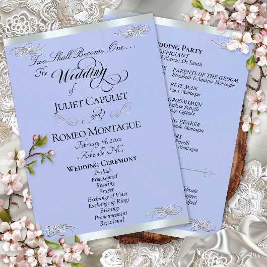 Elegantes Skript - Blaue/Silberne Hochzeit Programm