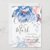Elegantes Skript | Blauer Wasserfarben | Hochzeit Save The Date (Vorderseite)