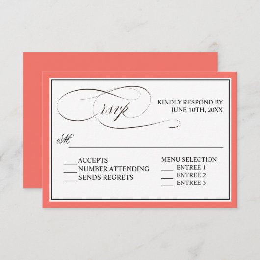 Elegantes Skript Blühe UAWG mit Korallengrenzen RSVP Karte (Vorne/Hinten)