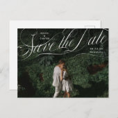 Elegantes Skript Blühend Foto Save the Date Ankündigungspostkarte (Vorne/Hinten)