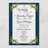 Elegantes Skript & Botanisch - Blaue Hochzeit Programm (Vorderseite)