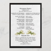 Elegantes Skript & Botanisch - Schwarze Hochzeit Programm (Rückseite)