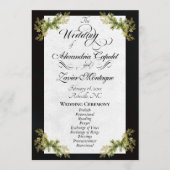 Elegantes Skript & Botanisch - Schwarze Hochzeit Programm (Vorderseite)