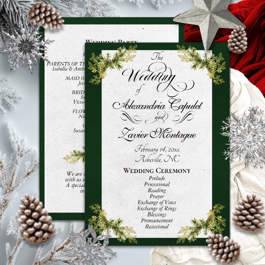 Elegantes Skript & Botanisch - Smaragd-Hochzeit Programm