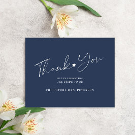 Elegantes Skript Brautparty blau Dankeskarte