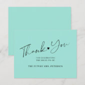 Elegantes Skript Brautparty Meeresglas grün Dankeskarte (Vorne/Hinten)