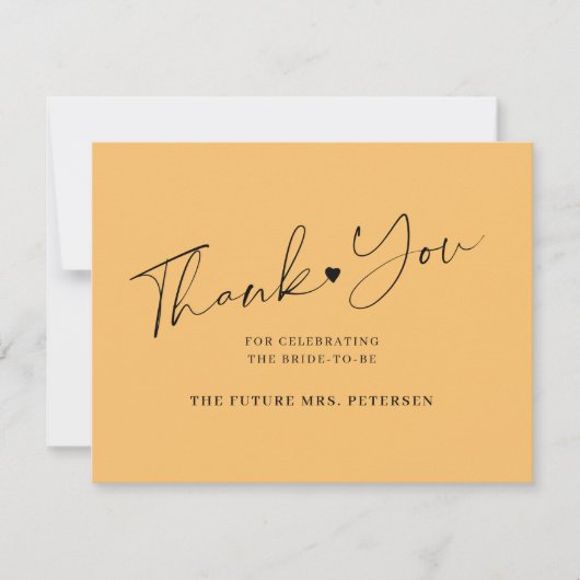 Elegantes Skript-Brautparty orange Dankeskarte (Vorderseite)