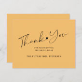 Elegantes Skript-Brautparty orange Dankeskarte (Vorne/Hinten)