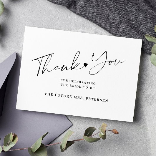 Elegantes Skript-Brautparty schwarz Dankeskarte