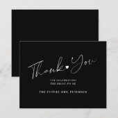 Elegantes Skript-Brautparty schwarz-weiß Dankeskarte (Vorne/Hinten)