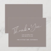 Elegantes Skript-Brautparty taupe Dankeskarte (Vorne/Hinten)