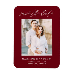 Elegantes Skript Burgund Foto Save The Date Magnet