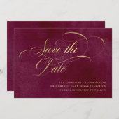 Elegantes Skript | Burgund und Gold Save The Date (Vorne/Hinten)