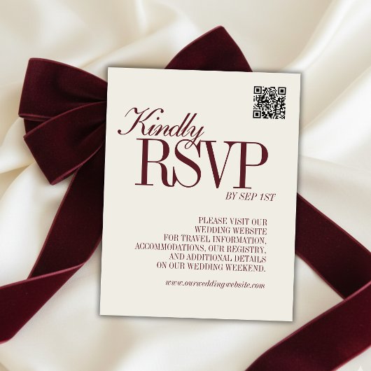 Elegantes Skript Burgunderroter QR-Code Formale Ho RSVP Karte
