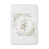 Elegantes Skript Chic Gold Monogram Grüne Pflanzen Badematte (Vorderseite Vertikal)