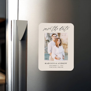 Elegantes Skript Creme-Foto Save-The-Date Magnet