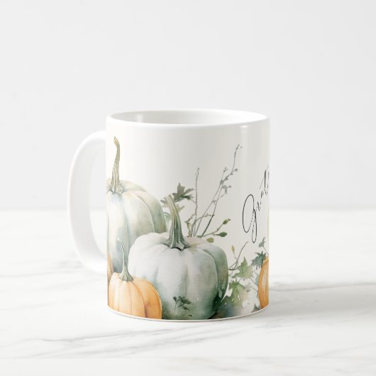 Elegantes Skript Dankbare rustikale Pumpkin-Tasse Kaffeetasse (Vorderseite Links)