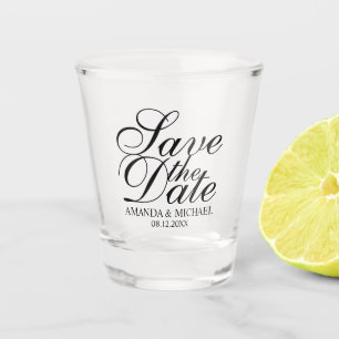 Elegantes Skript, das Save the Date Wedding ist Schnapsglas