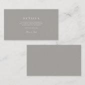 Elegantes Skript - Details zu White & Gray Wedding Begleitkarte (Vorne/Hinten)