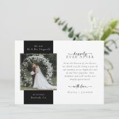 Elegantes Skript Doppelseitiges Foto Hochzeit Dankeskarte (Stehend Vorderseite)
