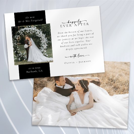 Elegantes Skript Doppelseitiges Foto Hochzeit Dankeskarte