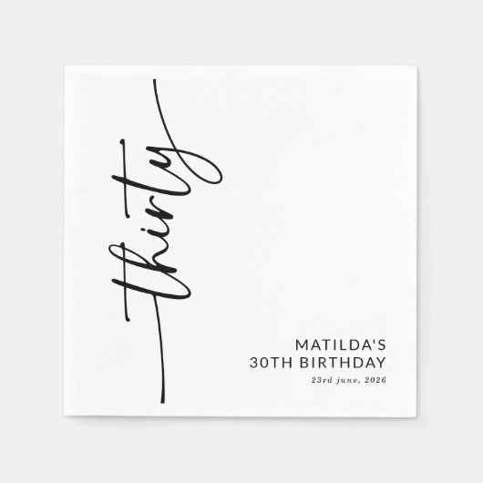 Elegantes Skript Dreißigster 30. Geburtstag Serviette (Vorderseite)