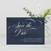 Elegantes Skript | Dunkelblau Save The Date (Stehend Vorderseite)