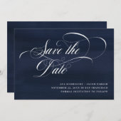 Elegantes Skript | Dunkelblau Save The Date (Vorne/Hinten)