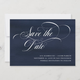 Elegantes Skript Dunkelblau Save The Date