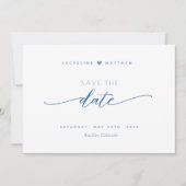 Elegantes Skript, Dusty Blue, einfache Hochzeit Save The Date (Vorderseite)